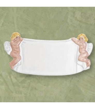 Targa angeli drappo decorata 12x28 cm